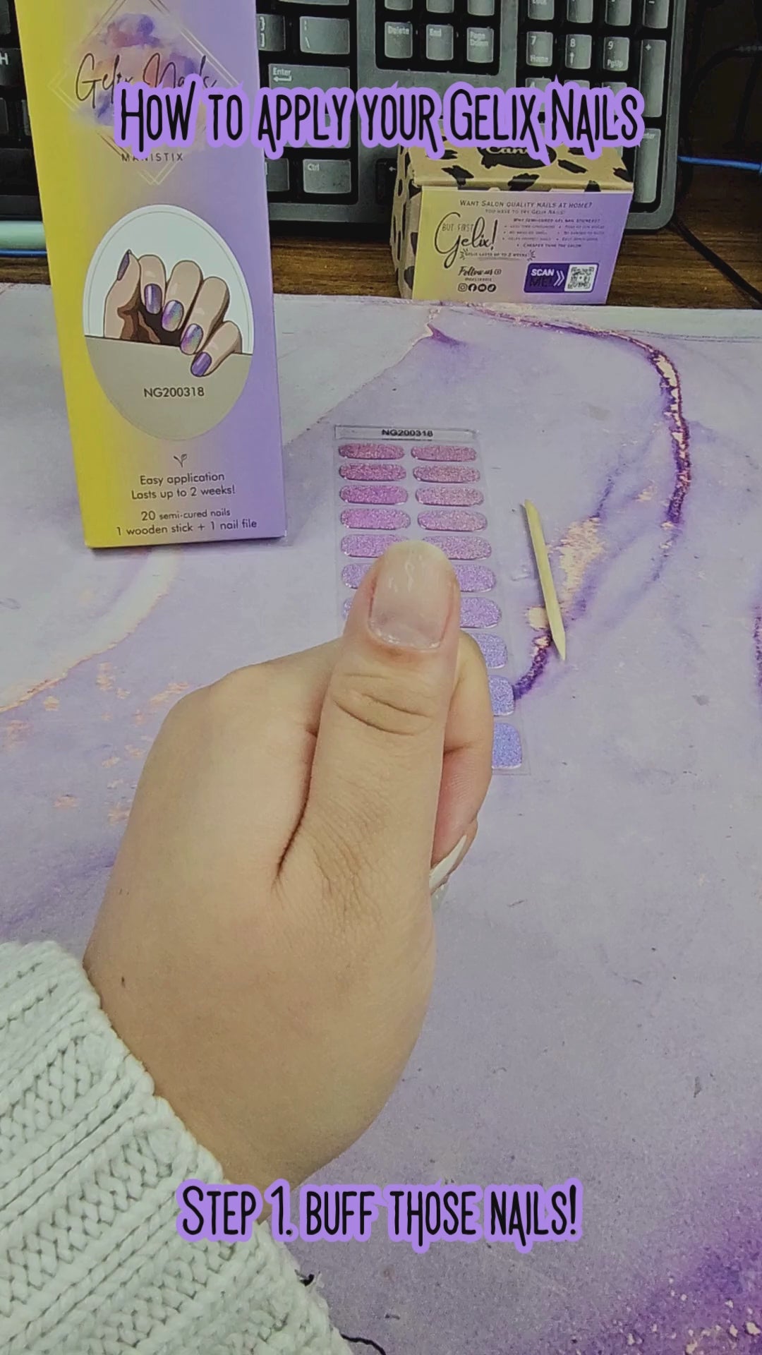 Load video: How to Remove Gelix. Step 1. Buff those nails. Step 2. Clean oils/dust off with an alcohol pad. Step 3. Pick the Gelix that fits your nail the best. Step 4. Roll those edges. Step 5. Cure for 60 seconds. Step 6. Trim/file the excess off (this step can also be done before step 5). That&#39;s it!